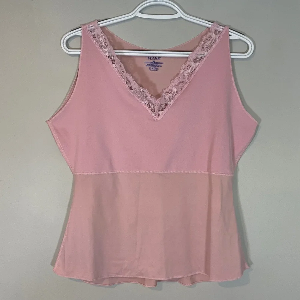 SPANX Hide and Seek Lace‎ V Neck Smoothing Camisole Pink XL Shape Wear Womens